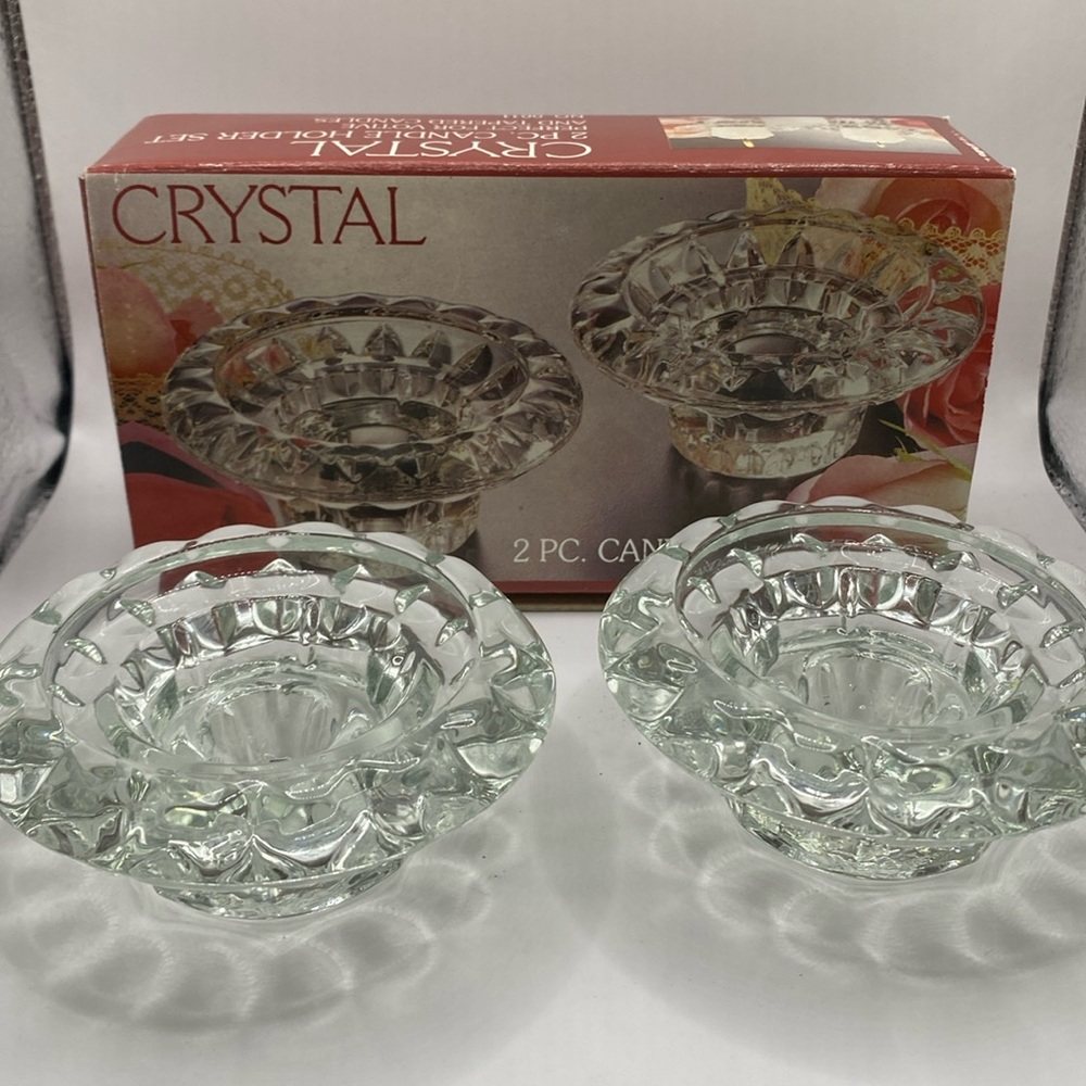 2 VTG Alco clear cut crystal candle holders